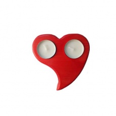 Ξύλινη Κόκκινη Βάση Ρεσό σε σχήμα Καρδιάς με 2 αρωματικά κεριά "Livingbio"