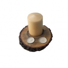 Ξύλινη Βάση Ρεσό Κορμός Στρογγυλός με 3 αρωματικά κεριά "Livingbio"